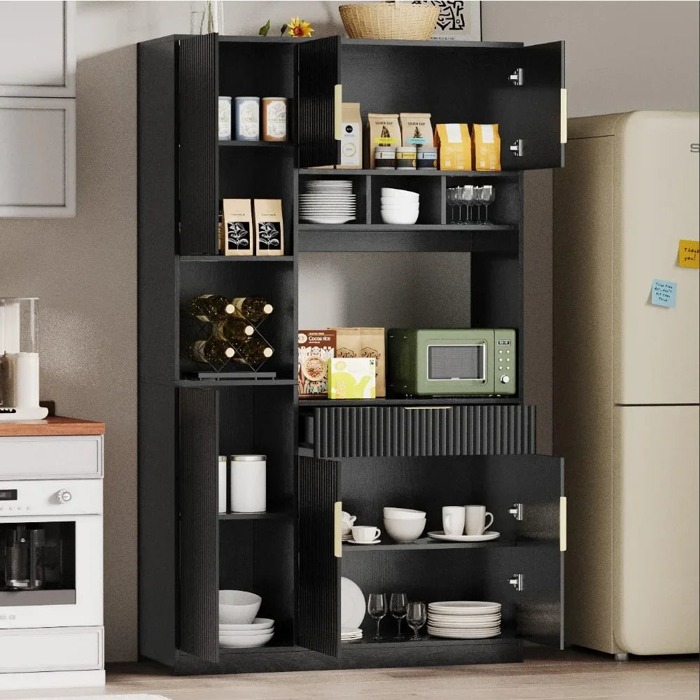 71 Inch Kitchen Pantry Storage Cabinet Microwave Stand Modern Hutch