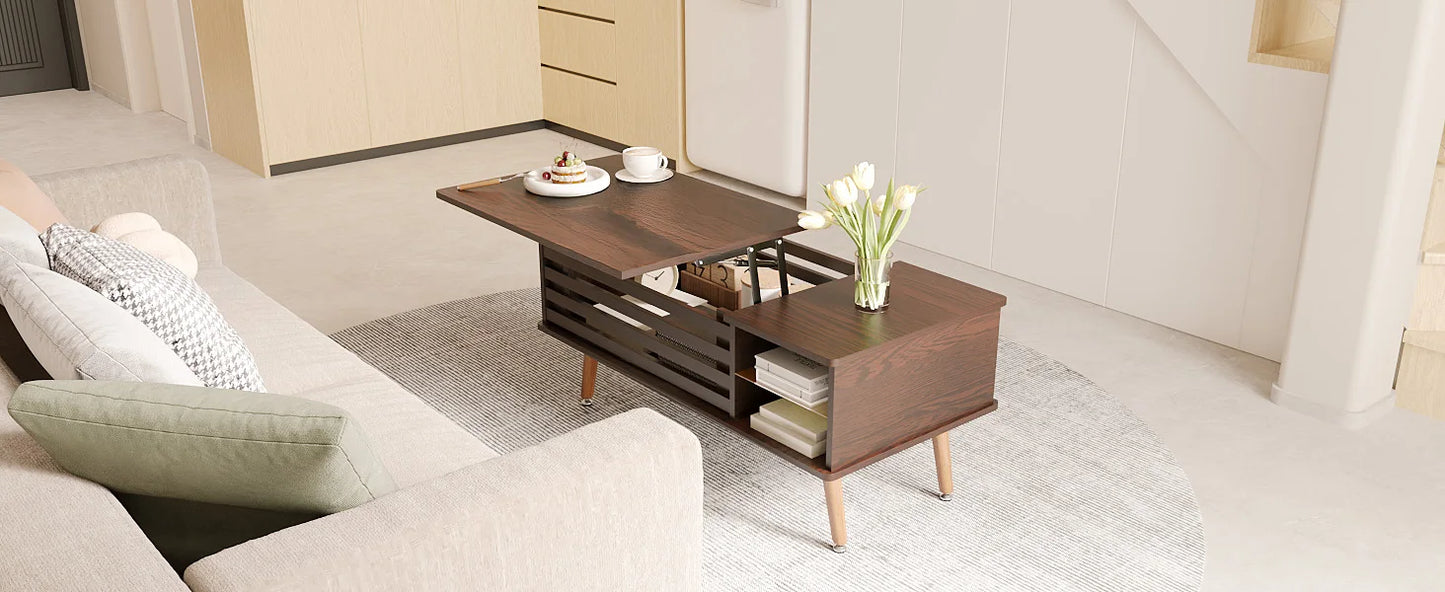Lift Top Coffee Table with Storage Mid Century Modern Wooden Table