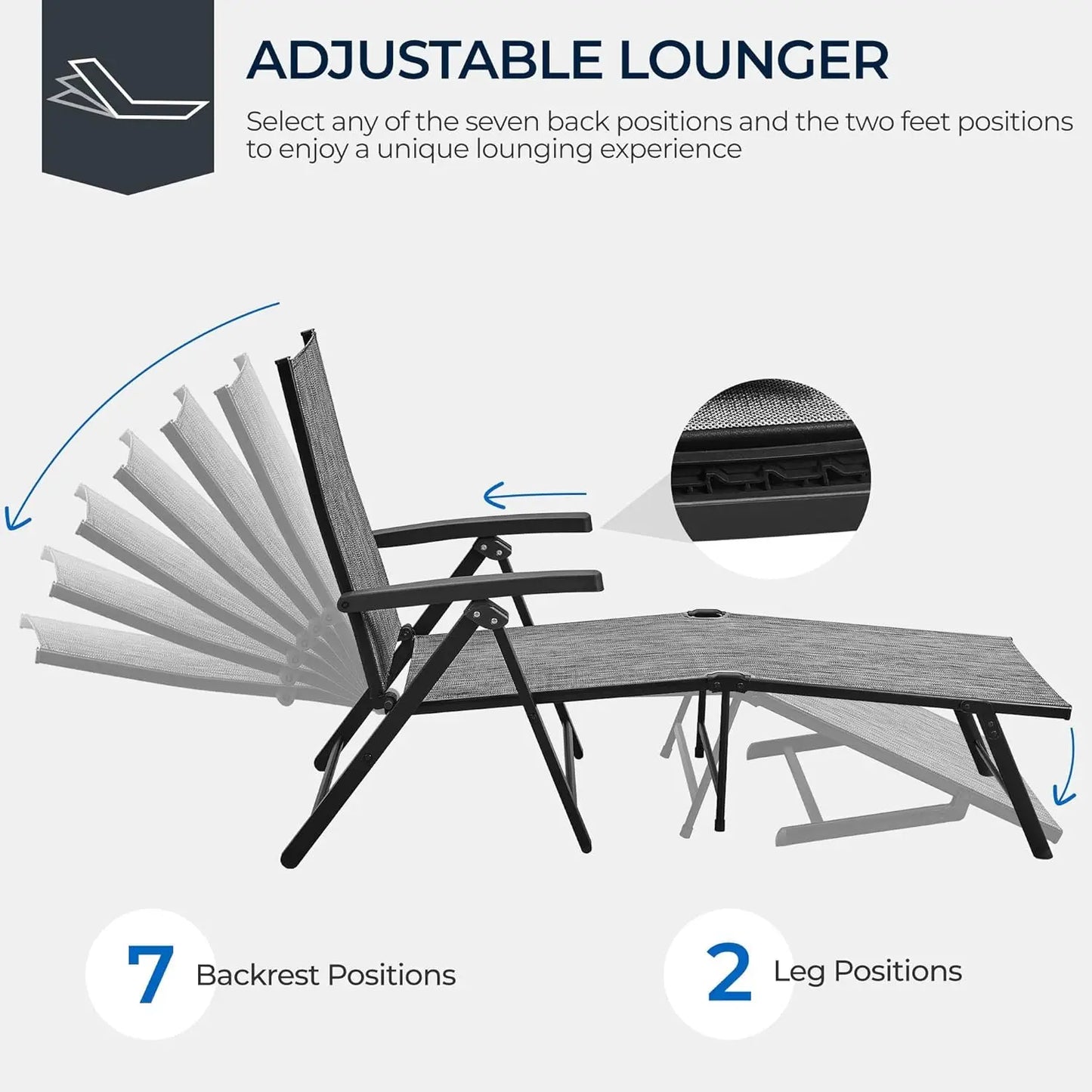 Outdoor Folding Chaise Lounge Set 2 Adjustable Reclining Chairs