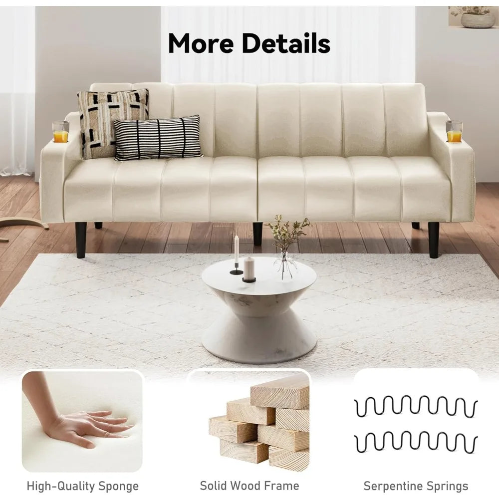 Ljustra 80 Inch Leather Couch Futon Sofa Bed Adjustable Backrest