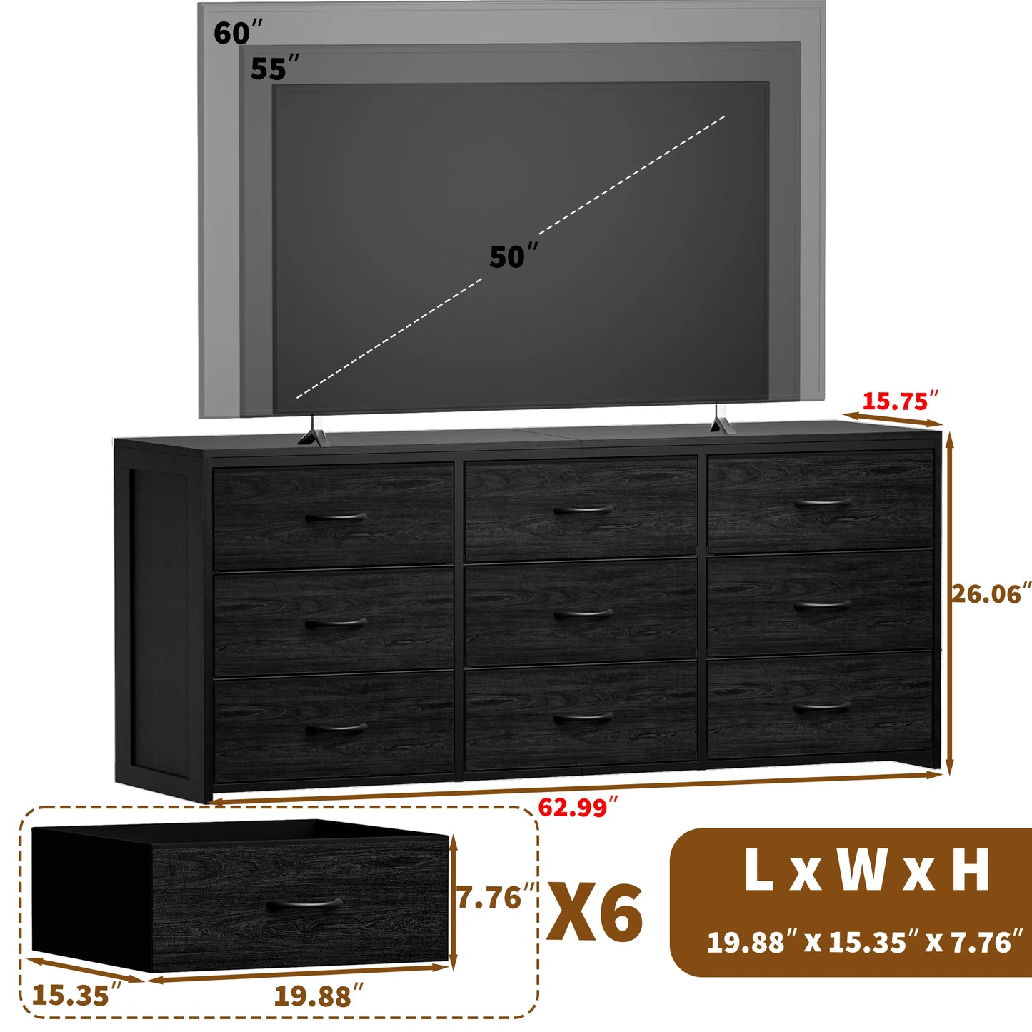 Ljustra 9 Drawer Wide Chest of Drawers Fabric Storage Dresser