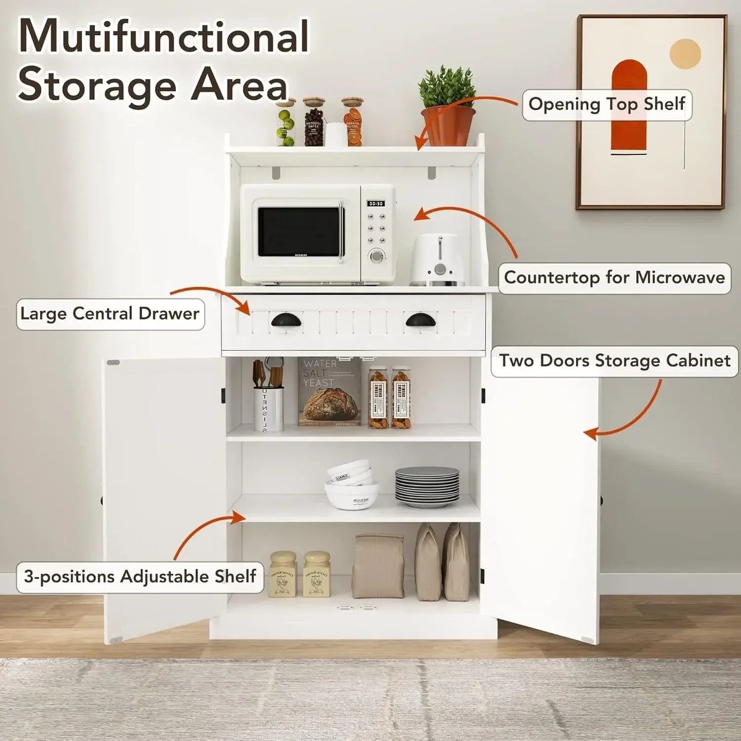 54 Inch Freestanding Kitchen Pantry Storage Cabinet with Adjustable Shelves