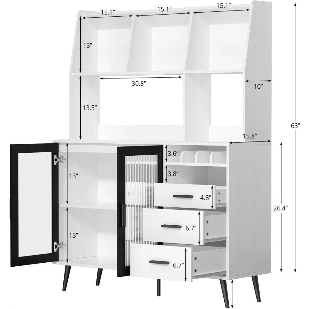 Freestanding Pantry Cabinet with Wine Storage and 3 Drawers