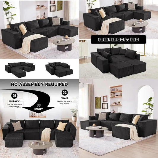 135.4" Modular U-Shaped Sofa Cloud Couch Deep Seat Corduroy Sectional