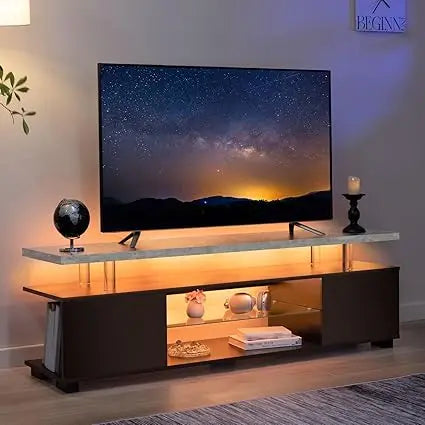 Grey LED TV Stand Modern Entertainment Center for 65 Inch TV