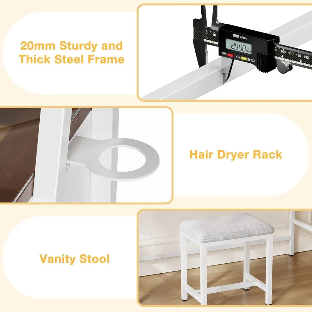 Ljustra Vanity Desk with Mirror and Lights Makeup Storage 2 Drawers