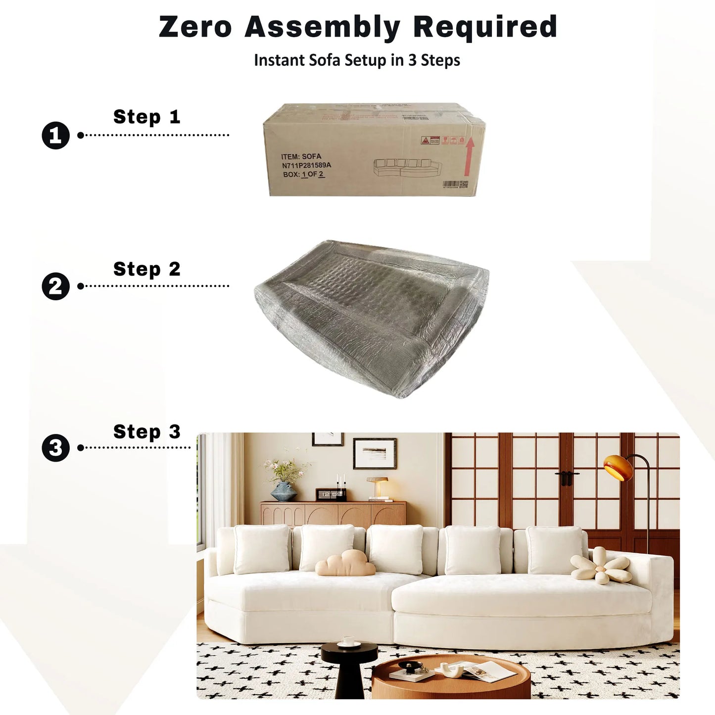 Ljustra 115.7" Modular Sectional Sofa Curved Couch for Living Room