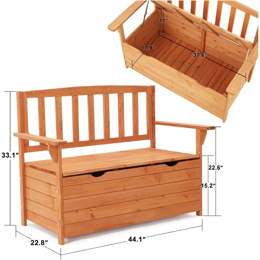 Wooden Outdoor Storage Bench Large Deck Box Seating with Handles