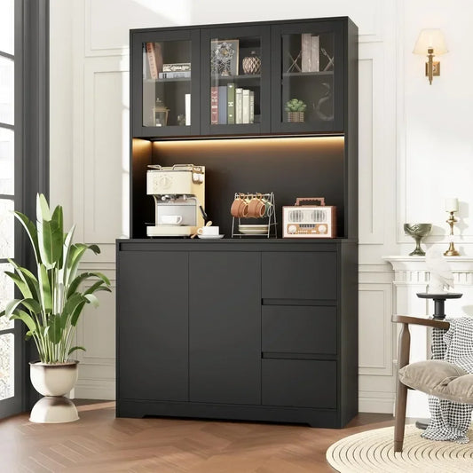 71 Inch Kitchen Pantry Cabinet with LED Lights Charging Station Modern