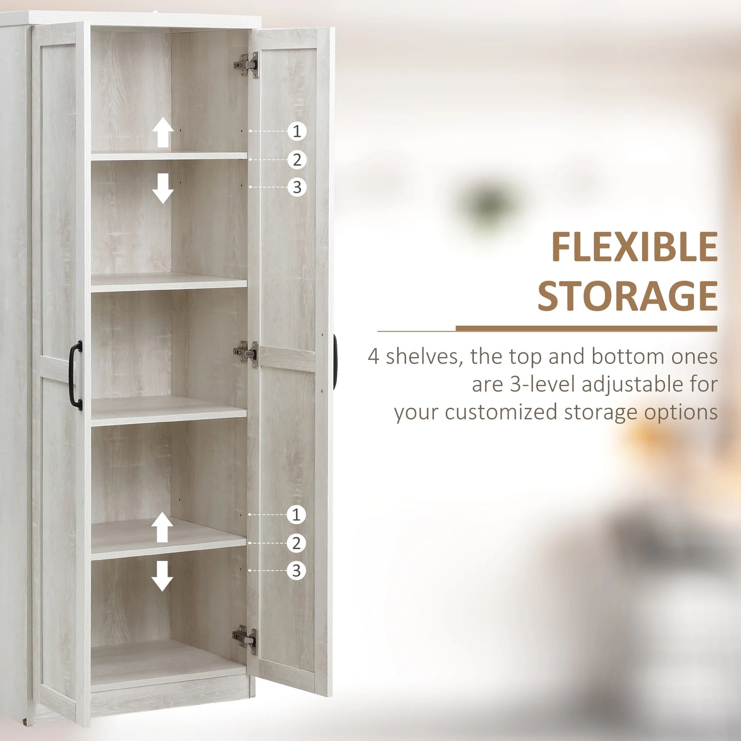 Rustic 63" Freestanding Storage Cabinet Kitchen Pantry with Shelves