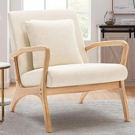 Mid-Century Modern Accent Chair Upholstered Lounge Chair with Pillow