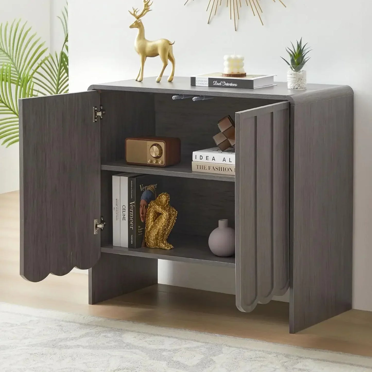 Sideboard Buffet Cabinet Set of 2 Accent Storage Cabinet Adjustable Shelves