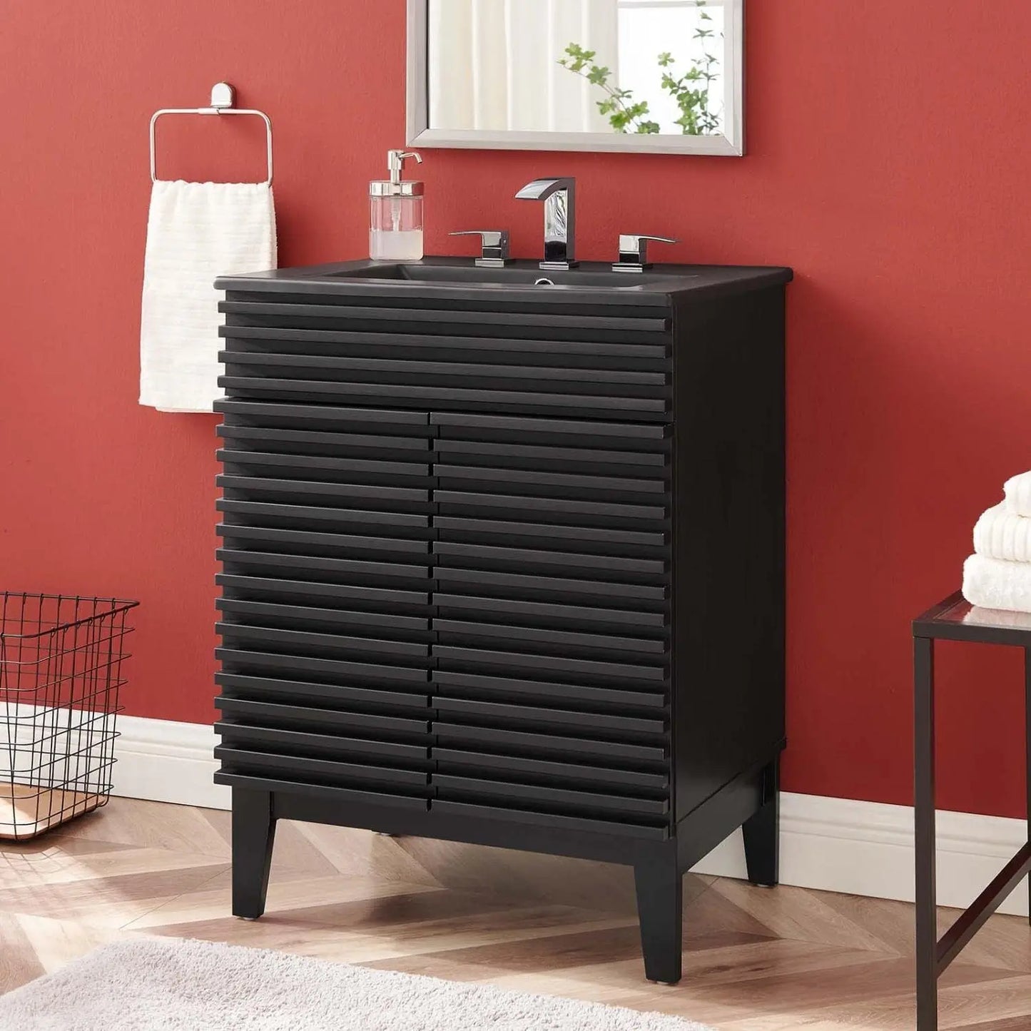 Render 24 Inch Bathroom Vanity Sink Modern Black Wood Cabinet