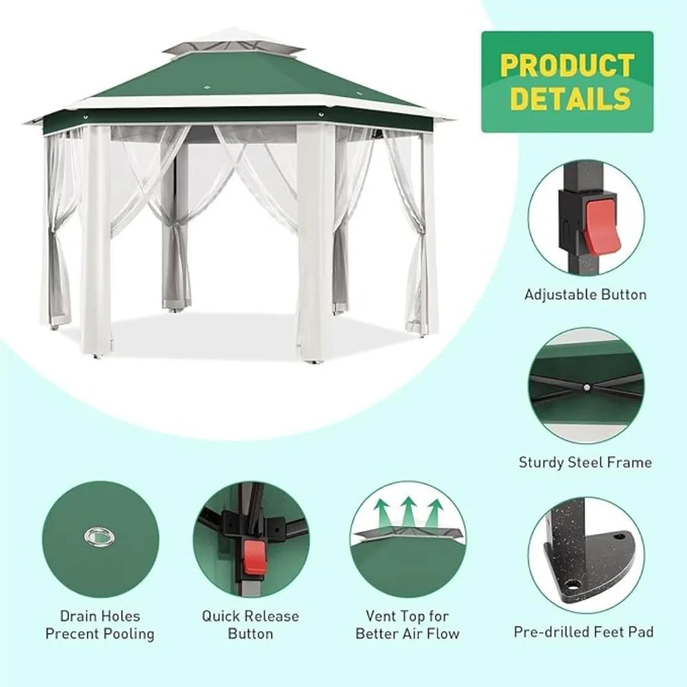 13x13 Pop Up Gazebo Heavy Duty Adjustable Height Instant Canopy Tent