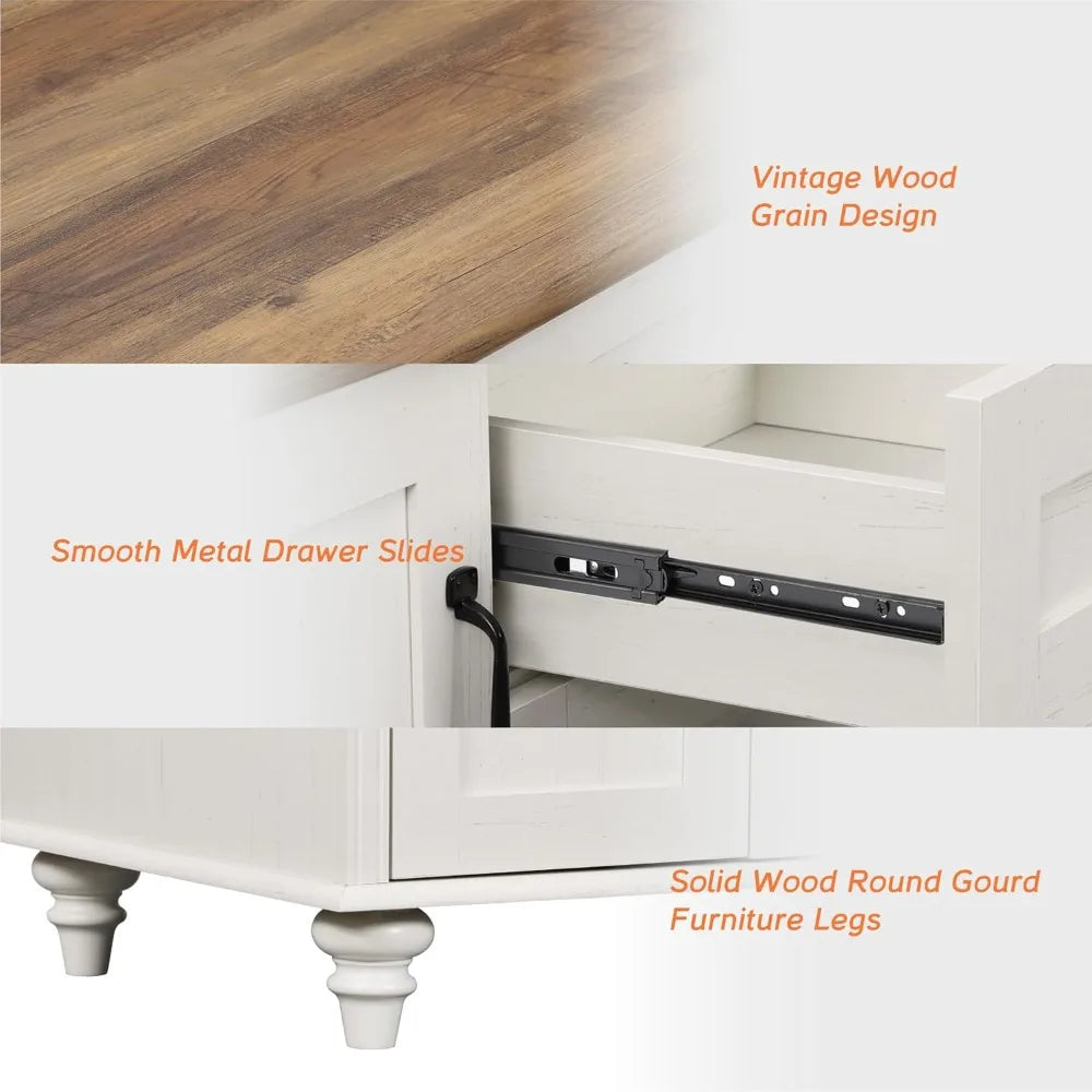 White Coffee Table Set of 2 Modern Storage Center Tables for Living Room