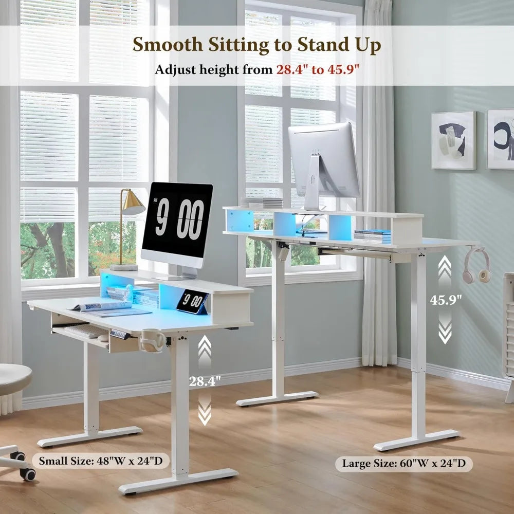 60 Inch Height Adjustable Electric Gaming Desk with RGB LED Lights