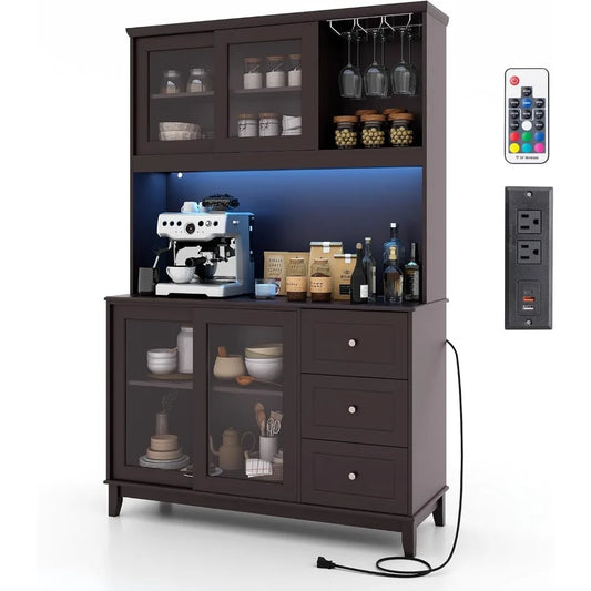 73 Inch Kitchen Pantry Storage Cabinet Buffet Hutch with Power Outlets