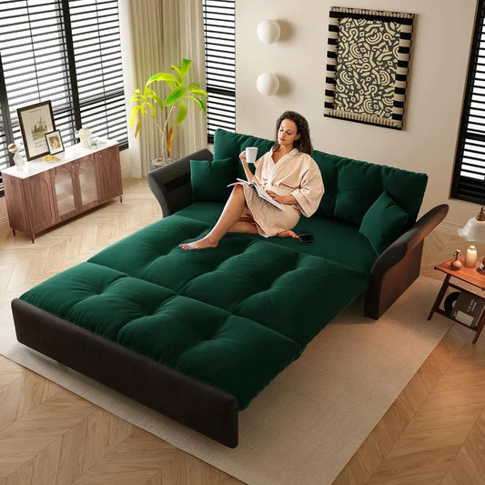 Ljustra 74.8" Queen Pull Out Sofa Bed Luxury Velvet Convertible Couch