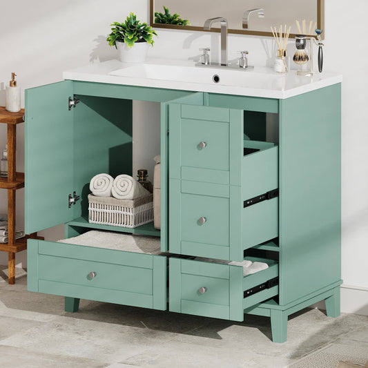36 Inch Modern Bathroom Vanity with USB Charging and Ample Storage