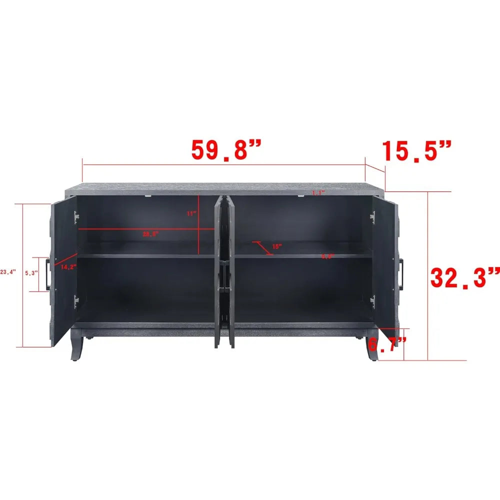 Vintage Sideboard Buffet Cabinet Storage Console Table with 4 Doors