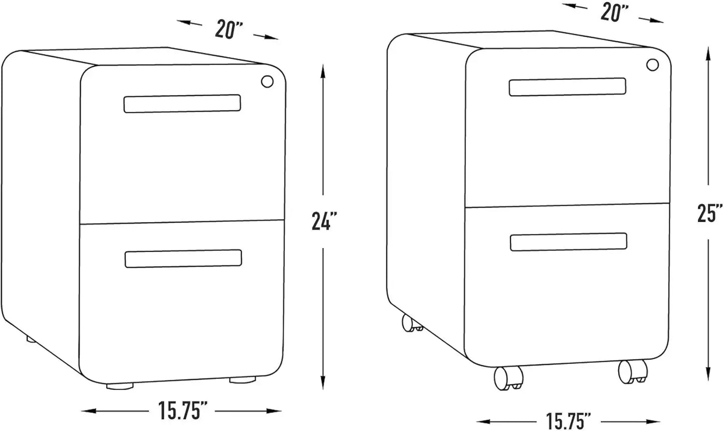 Stockpile 2 Drawer Mobile File Cabinet Lockable Under Desk Storage