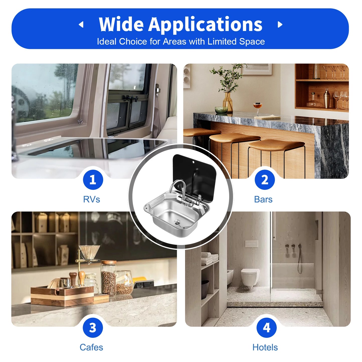 RV Sink Console Single Bowl Stainless Steel Kitchen Hand Wash Basin