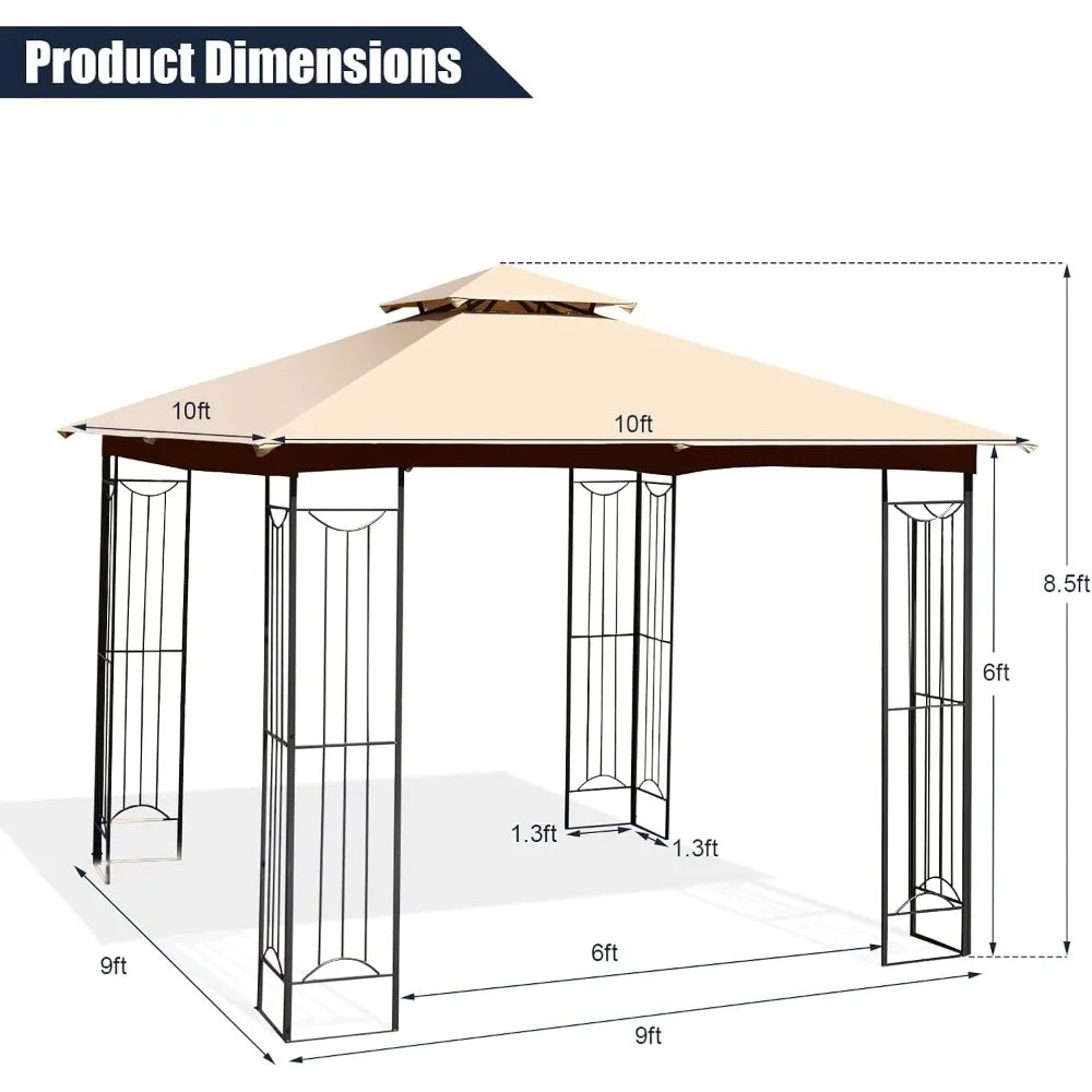 10x10 FT Patio Gazebo Double Roof Steel Frame Outdoor Shelter