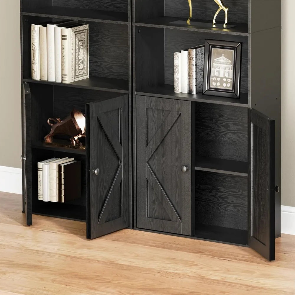 Wooden Bookshelves Bookcases with Doors 6 Shelf Storage Display 70.86in