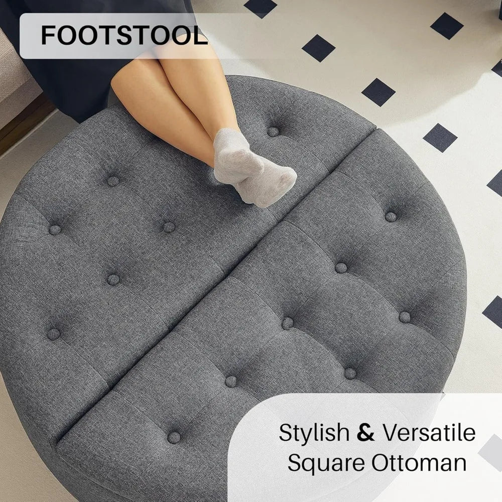 Ljustra Round Storage Ottoman Coffee Table Upholstered Lift Top 35 Inch