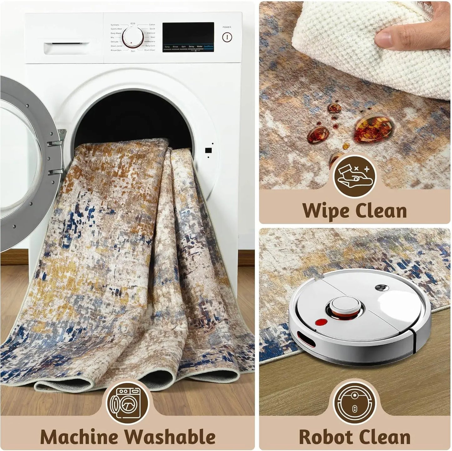 Large Modern Abstract Area Rug Boho Vintage Machine Washable Non Slip