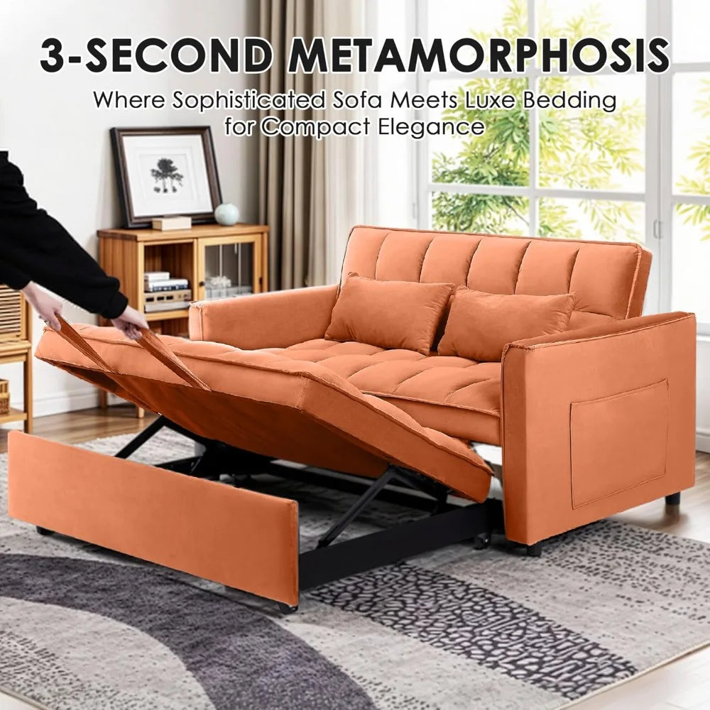 Sleeper Sofa Bed 55 Inch Convertible Loveseat Couch with Side Pockets