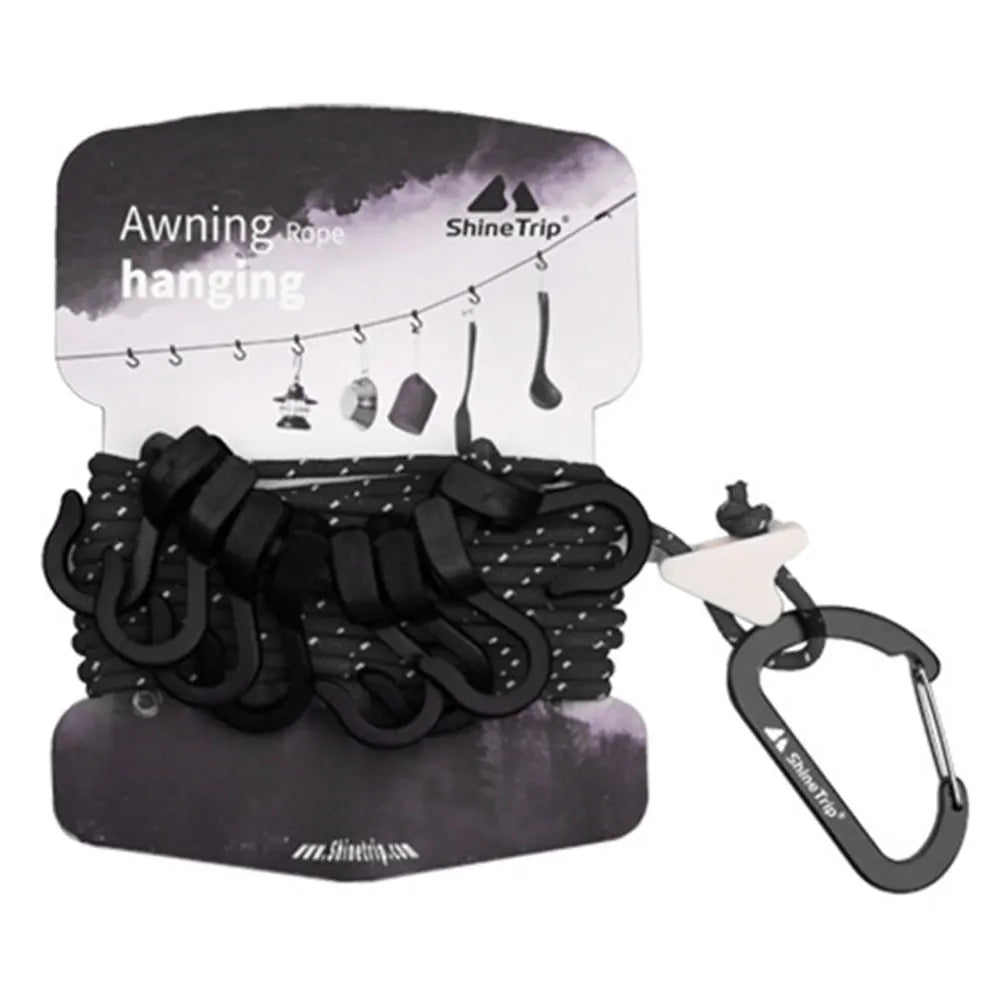 Camping Hanging Rope with 8 Hooks Adjustable Storage Strap for Outdoors