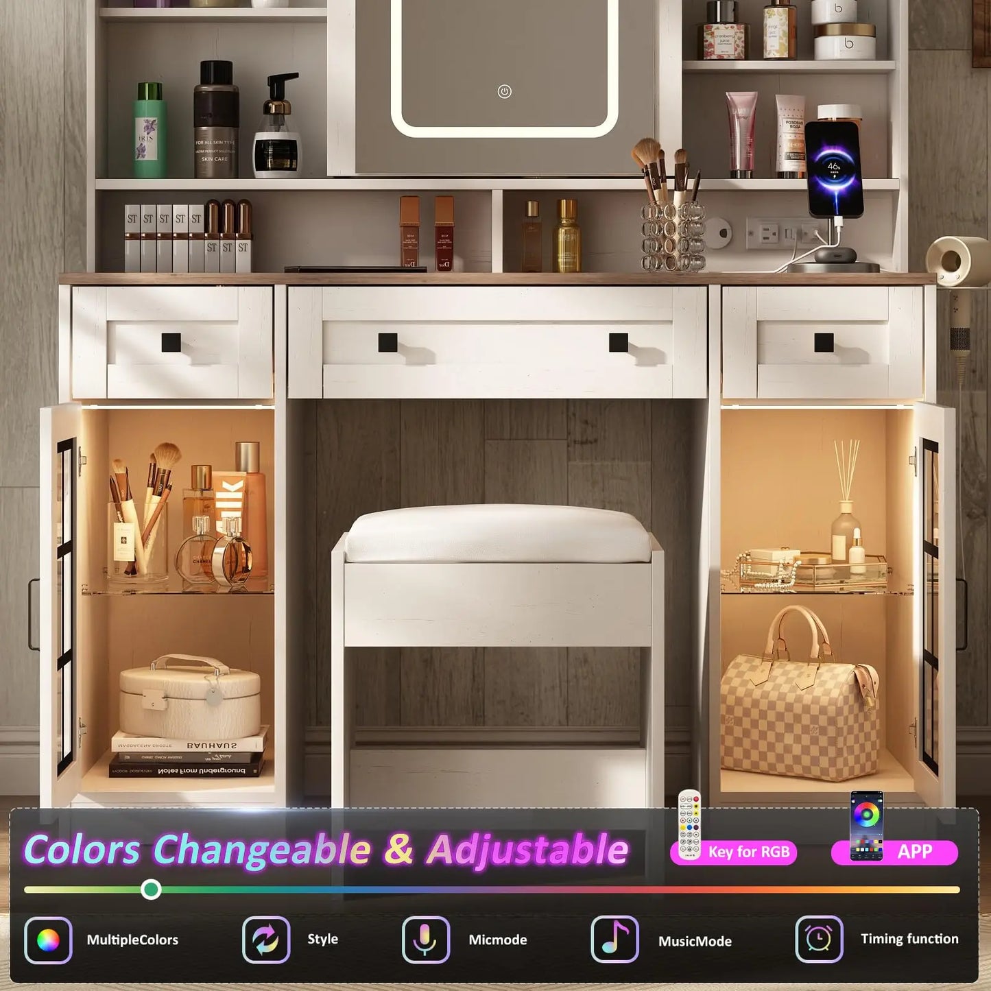 Ljustra Vanity Makeup Desk with Sliding Mirror and LED Lights