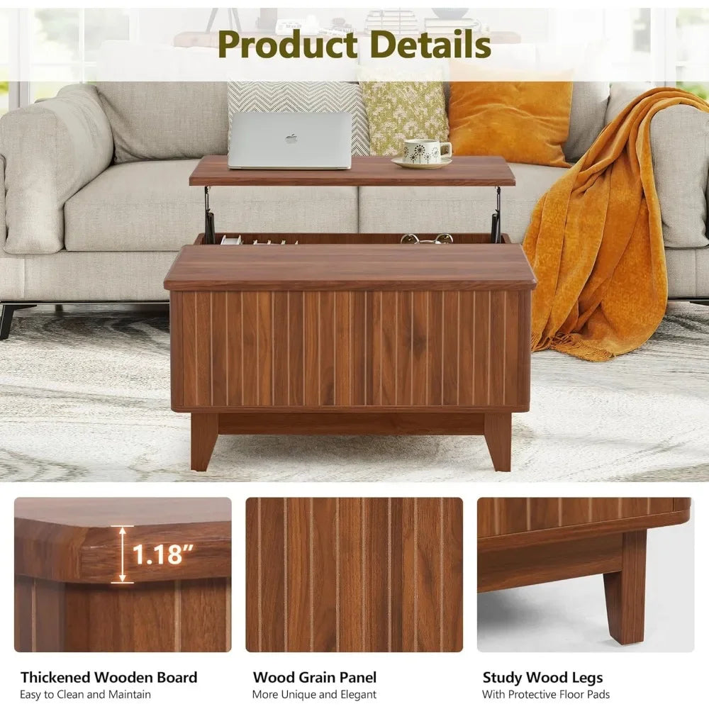 Lift Top Coffee Table with Hidden Storage Farmhouse Square Center Table