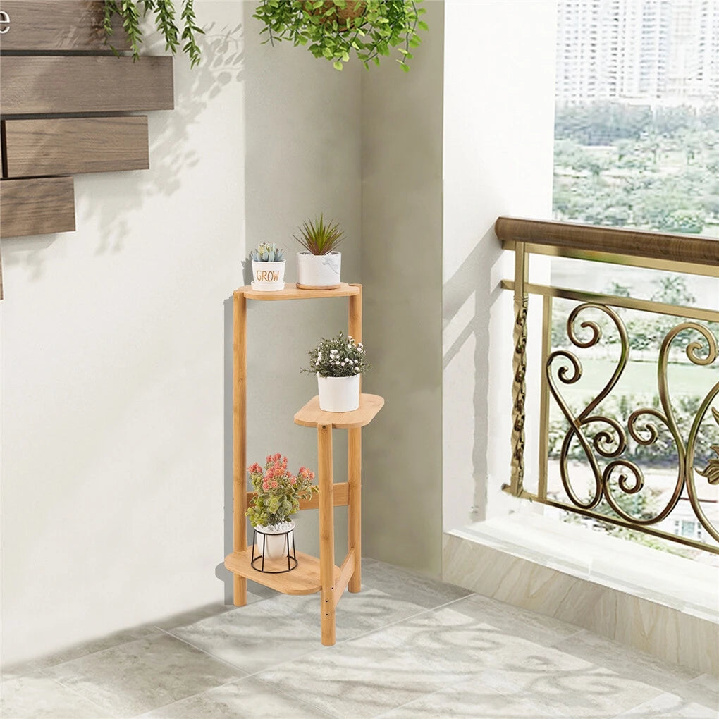 3-Tier Bamboo Plant Stand Indoor Corner Shelf Display Rack