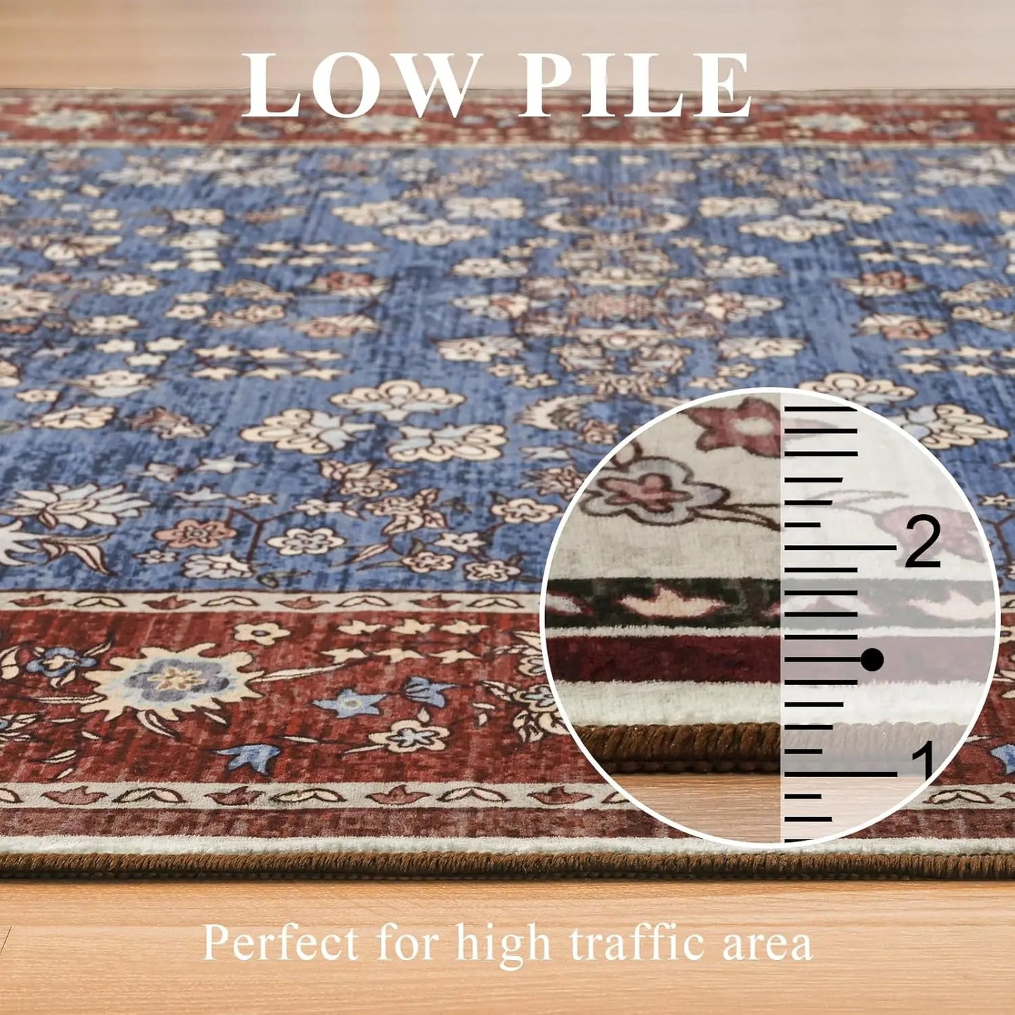 Ljustra Washable Area Rug Vintage Floral Print Non Slip Soft Carpet
