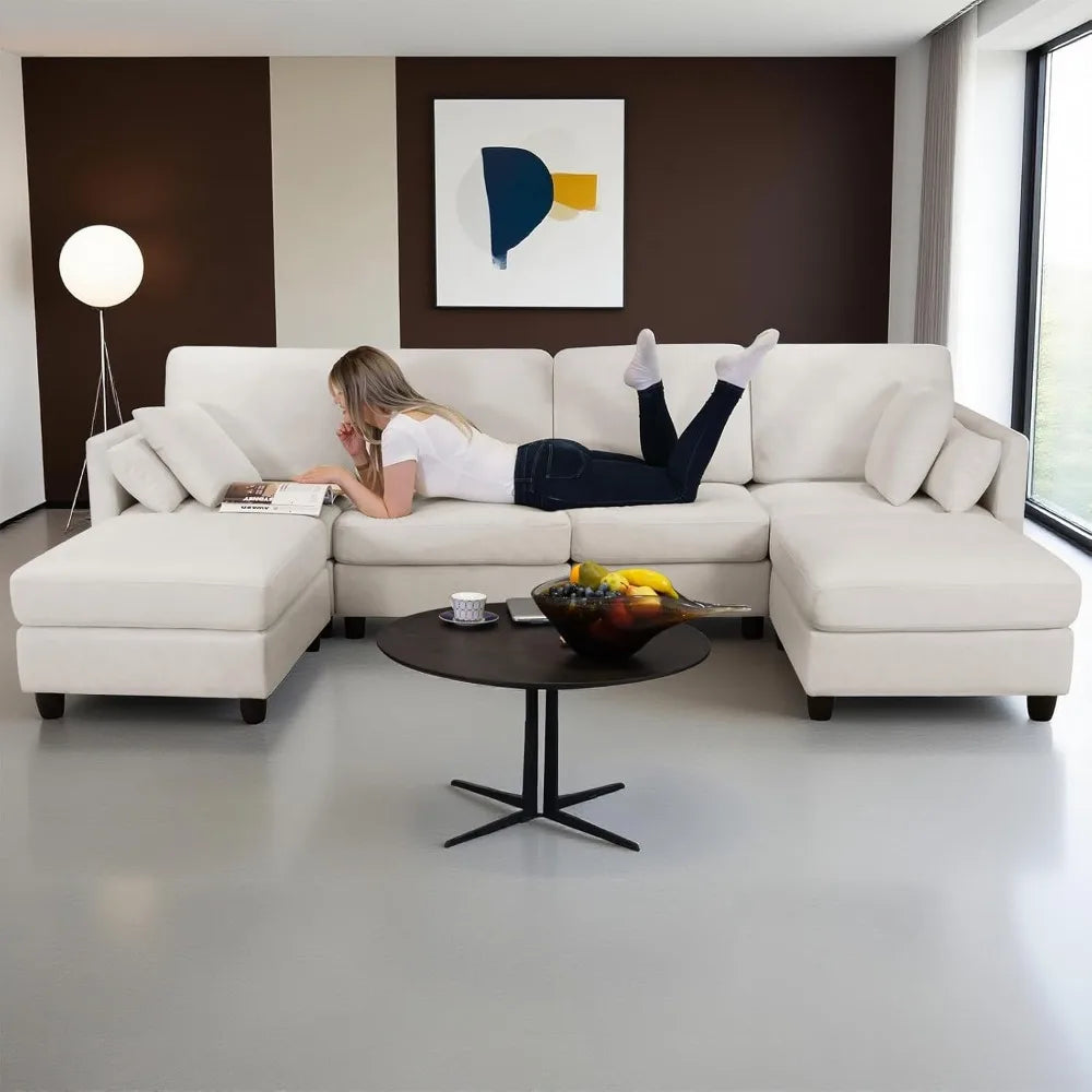 U-Shaped Sectional Couch with Double Ottoman Cloud Sectional Couches for Living Room 4 Seat Sofas