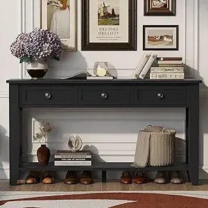 Farmhouse Modern Console Table 55.4 Inch Entryway Sofa Table with Drawers