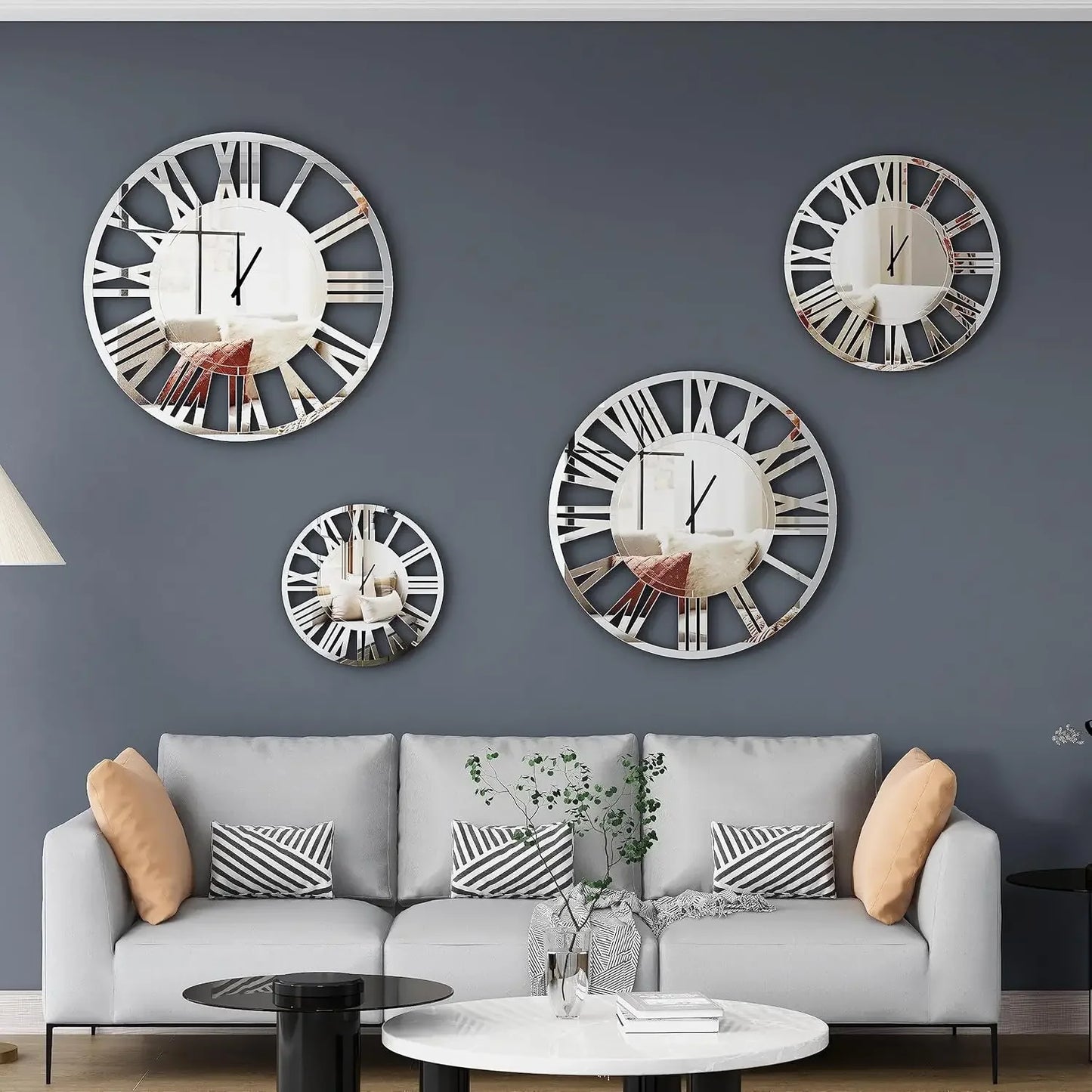 24 Inch Large Wall Clock Decorative Acrylic Mirror Modern Living Room Decor