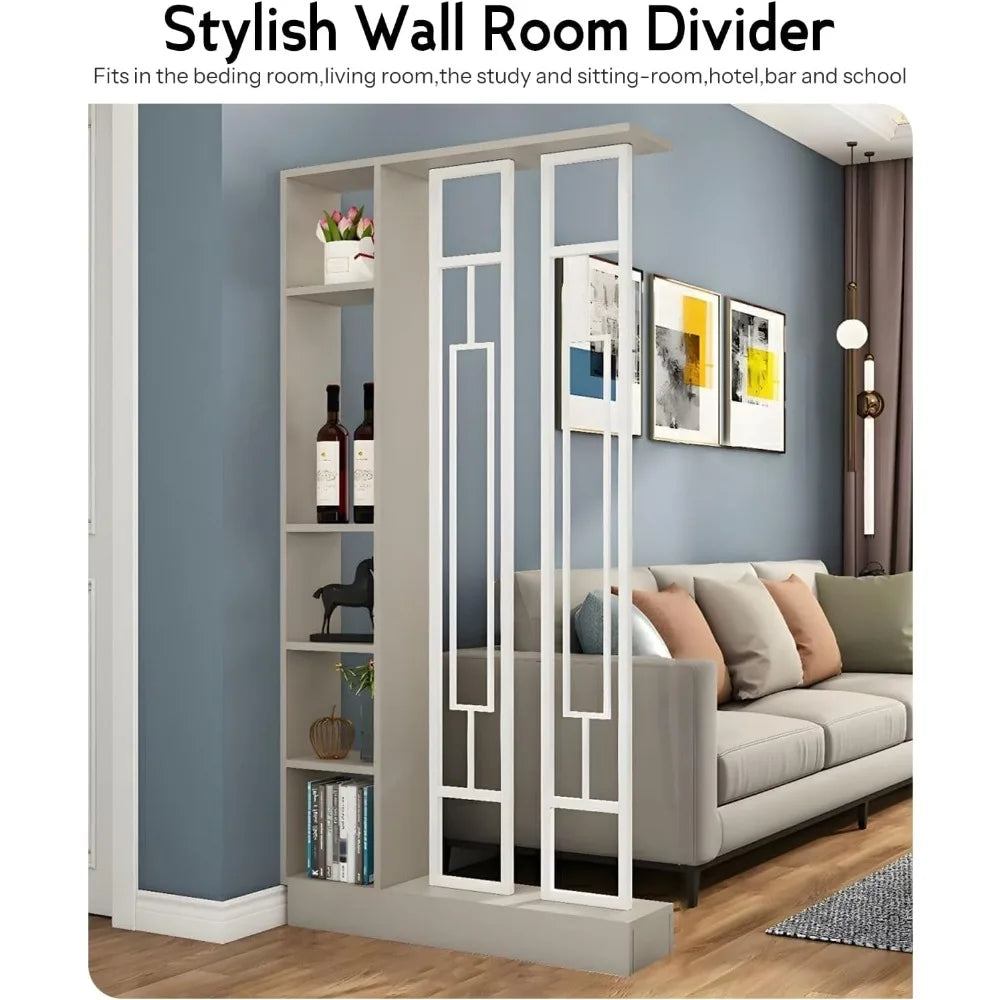 Wall Room Divider Bookshelf Modern Wood Bookcase Stylish Storage Cabinet