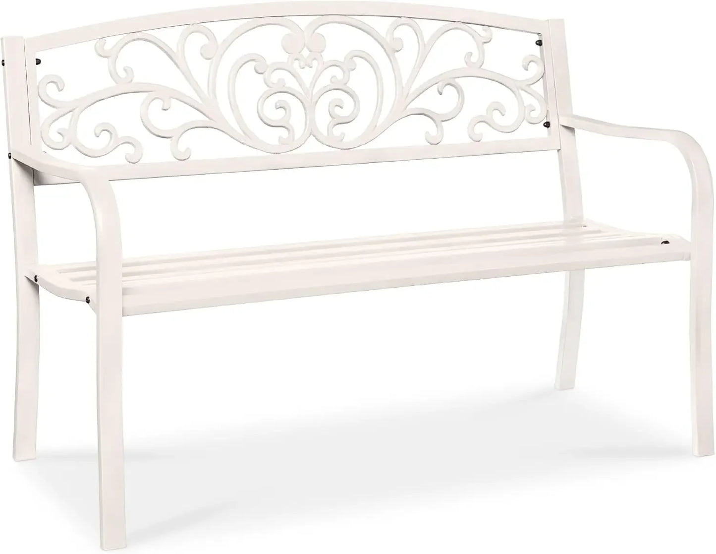 Ljustra Outdoor Steel Garden Bench with Floral Design Backrest