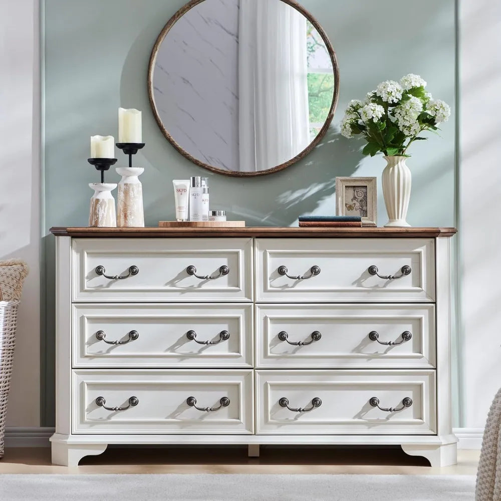 Farmhouse 6 Drawer Dresser Rustic Chest Storage Organizer for Bedroom