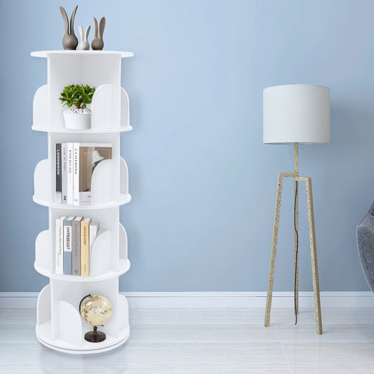 Rotating Bookshelf 4 Tiers 360° Silent Modern White Storage Shelf