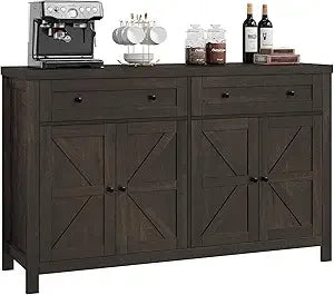 55 Inch Buffet Sideboard Cabinet Modern Farmhouse Coffee Bar Storage