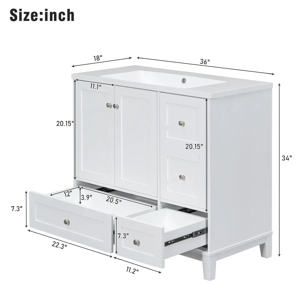 36 Inch Modern Bathroom Vanity with USB Charging and Ample Storage