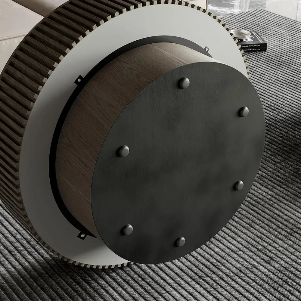 Modern Round Coffee Table Solid Wood Grey 31.5 Inch for Living Room