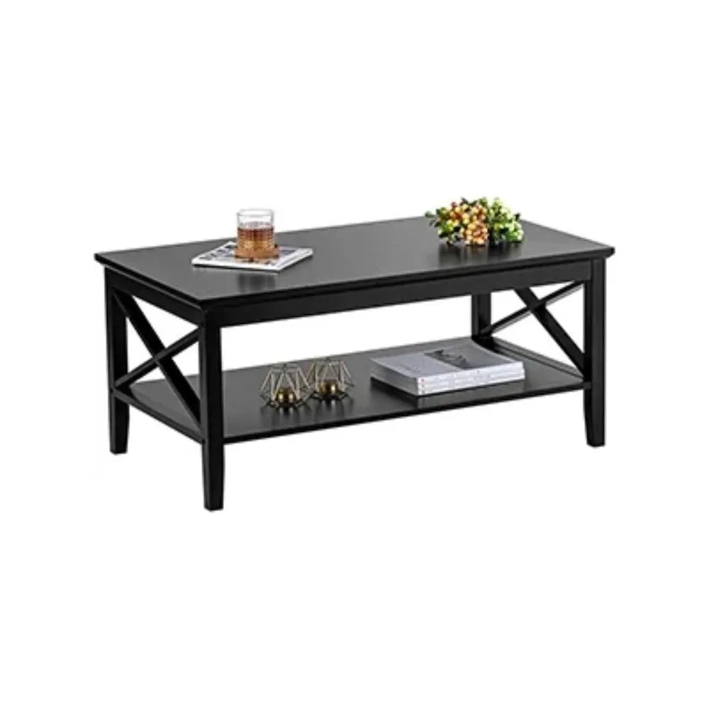 Espresso Wood Coffee Table with Storage Modern 40 Inch 2-Tier Design