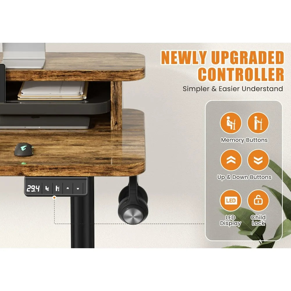 Electric Standing Desk Dual Monitor Stand Height Adjustable Desk