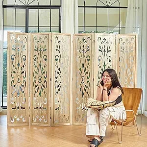 5.6Ft Room Divider Folding Wooden Partition Screen for Home Office Garden
