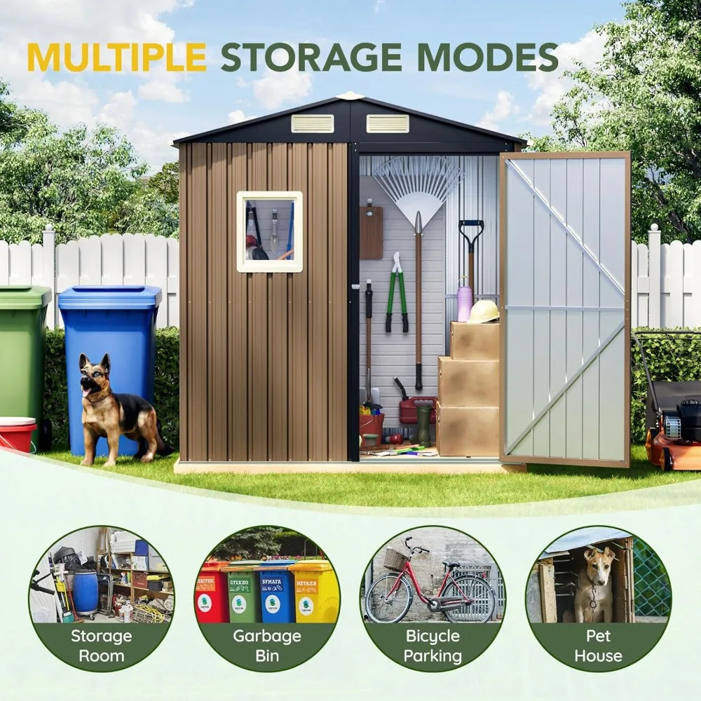 6x4FT Outdoor Steel Storage Shed Lockable Doors Garden Tool Storage
